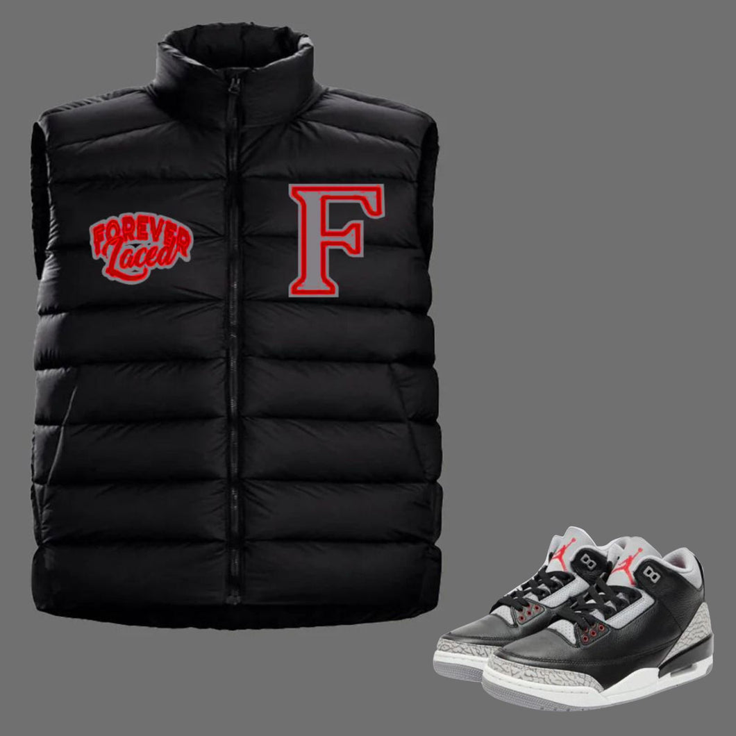 Forever Laced Bubble Vest to match Retro Jordan 3 Black Cement sneakers