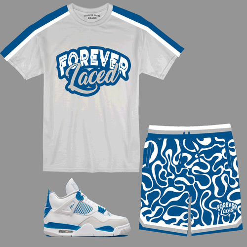 Forever Laced Short Set to match Retro Jordan 4 Military Blue sneakers