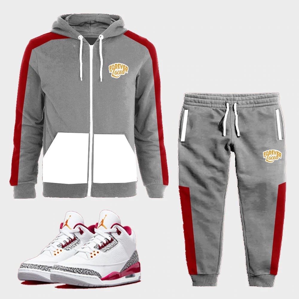 Forever Laced Zipped Hooded Sweatsuit to match Retro Jordan 3 Cardinal Red - In Stock