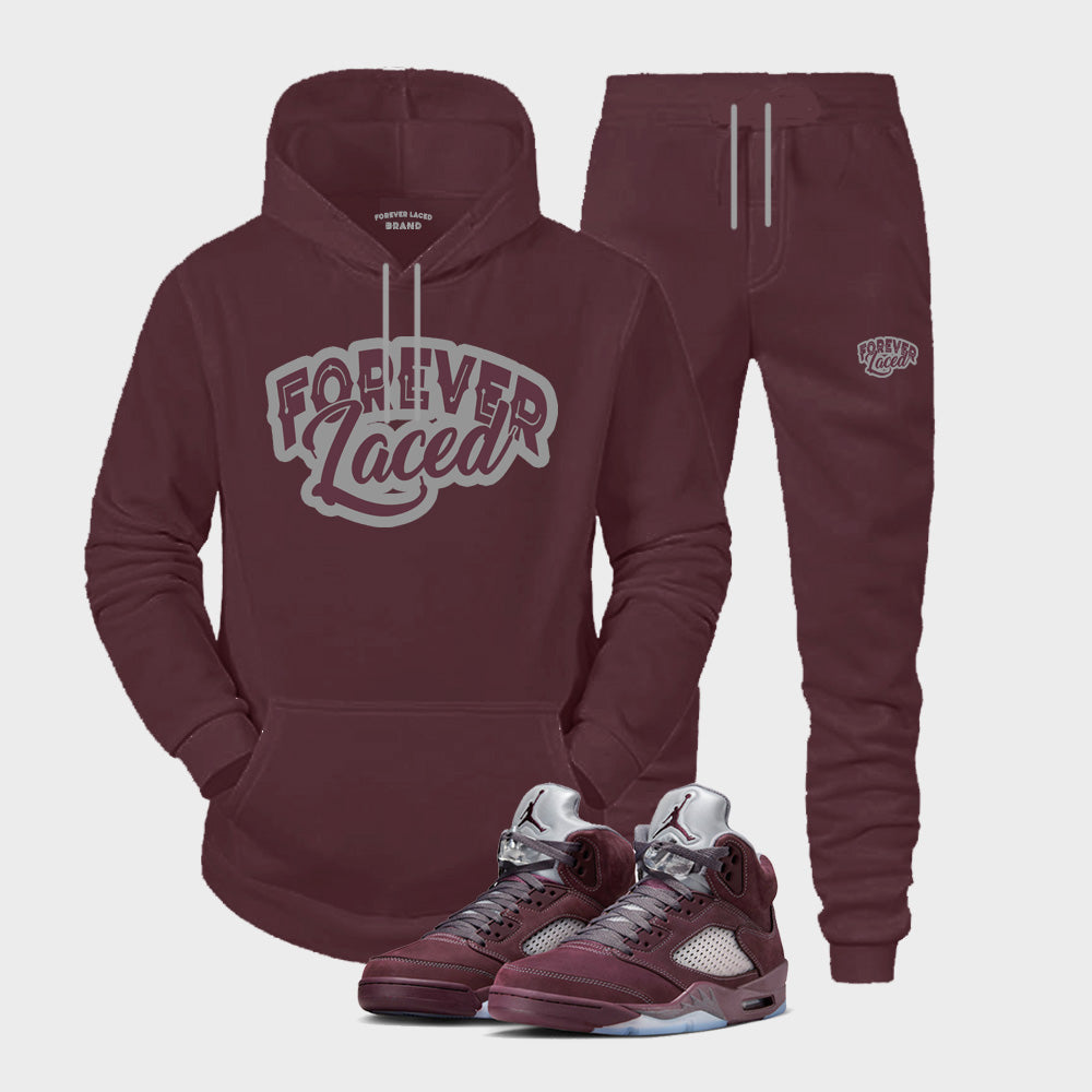 Forever Laced Hooded Sweatsuit to match Retro Jordan 5 Burgundy sneakers