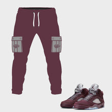 Load image into Gallery viewer, Forever Laced Cargo Track Pants to match Retro Jordan 5 Burgundy sneakers
