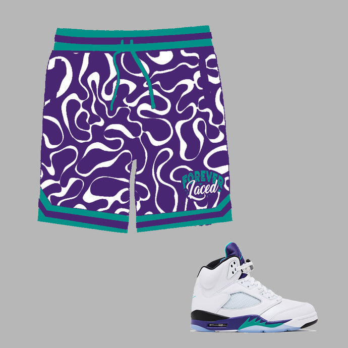 Forever Laced Retro Shorts to match Retro Jordan 5 OG Grape sneakers