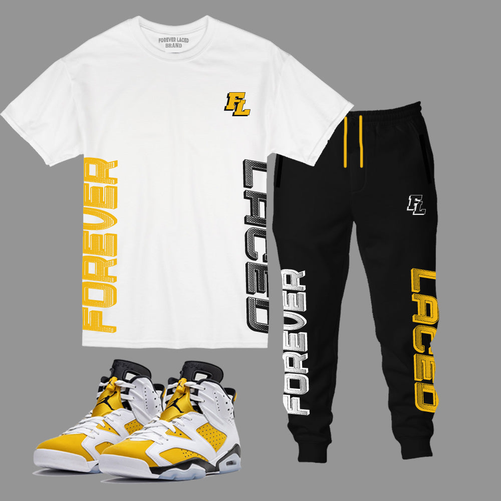 Forever Laced Outfit to match Retro Jordan 6 Yellow Ochre sneakers