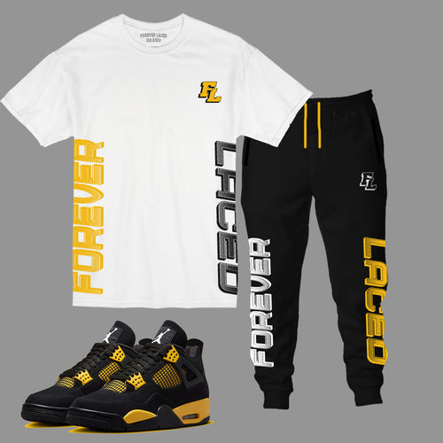 Forever Laced Outfit to match Retro Jordan 4 Thunder sneakers