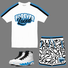 Load image into Gallery viewer, Forever Laced Retro Short Set to match Retro Jordan 9 Powder Blue sneakers