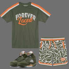 Load image into Gallery viewer, Forever Laced Short Set to match Retro Jordan 5 Olive sneakers