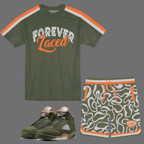 Forever Laced Short Set to match Retro Jordan 5 Olive sneakers