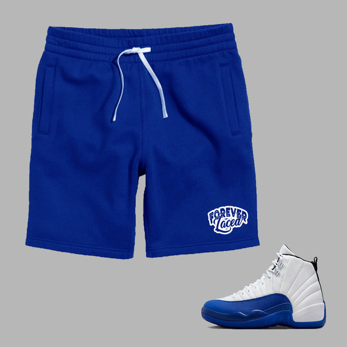 Forever Laced Fleece Shorts to match Retro Jordan 12 Blueberry sneakers