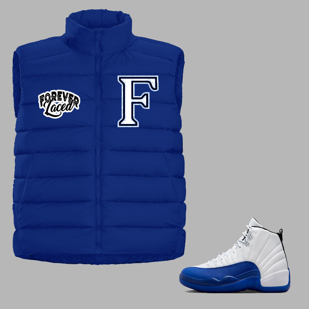 Forever Laced Bubble Vest to match Retro Jordan 12 Blueberry sneakers