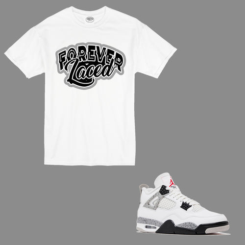 Forever Laced Classic T-Shirt to match Retro Jordan 4 White Cement sneakers