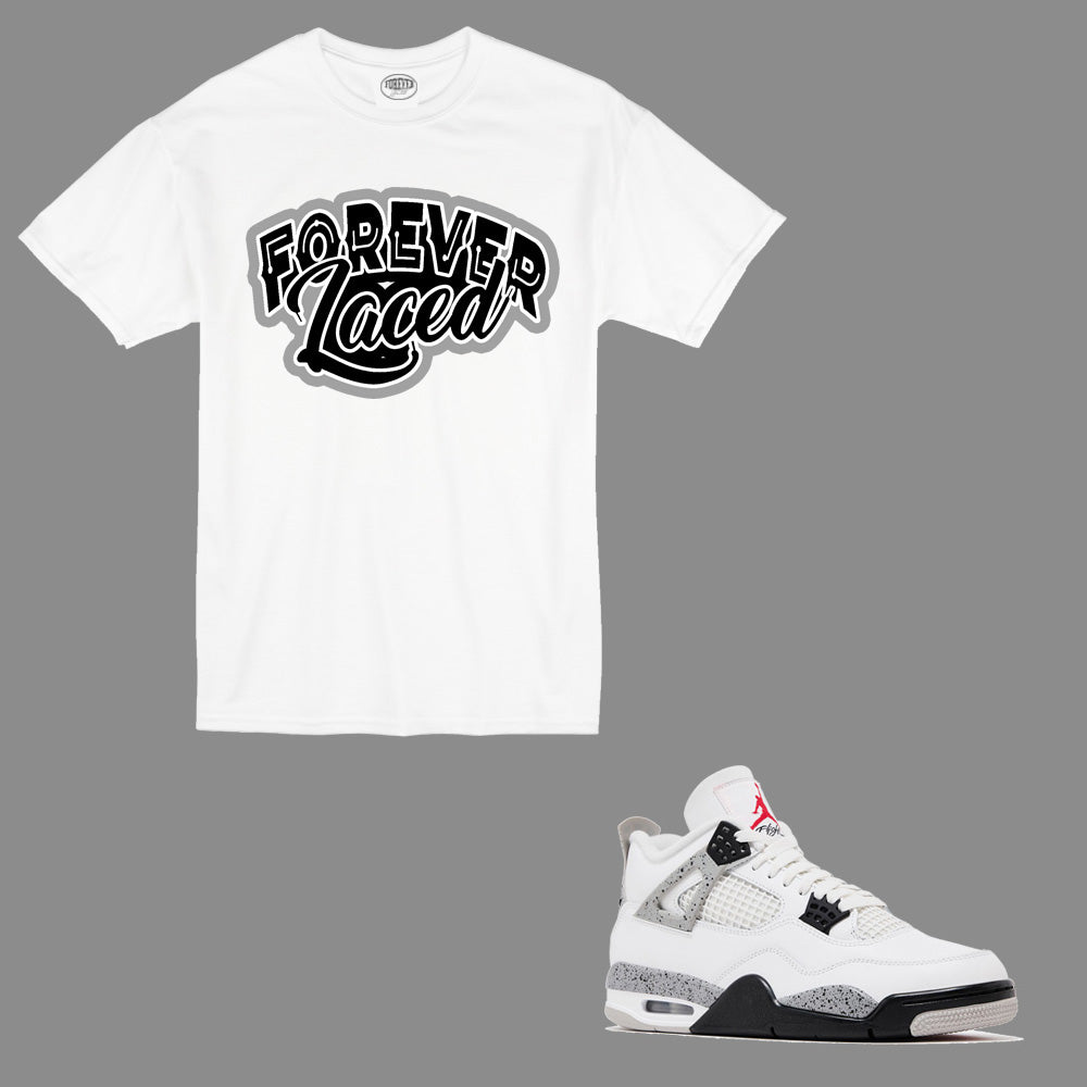 Forever Laced Classic T-Shirt to match Retro Jordan 4 White Cement sneakers