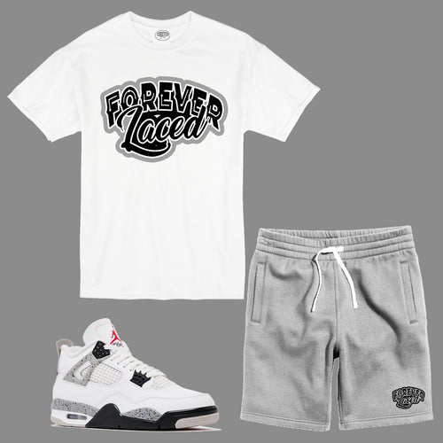 Forever Laced Classic Short Set to match Retro Jordan 4 White Cement sneakers