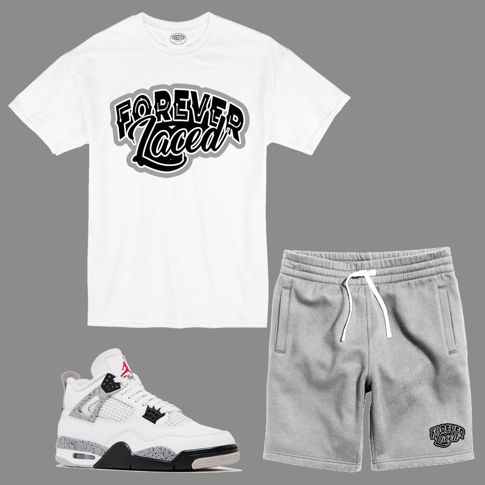Forever Laced Classic Short Set to match Retro Jordan 4 White Cement sneakers