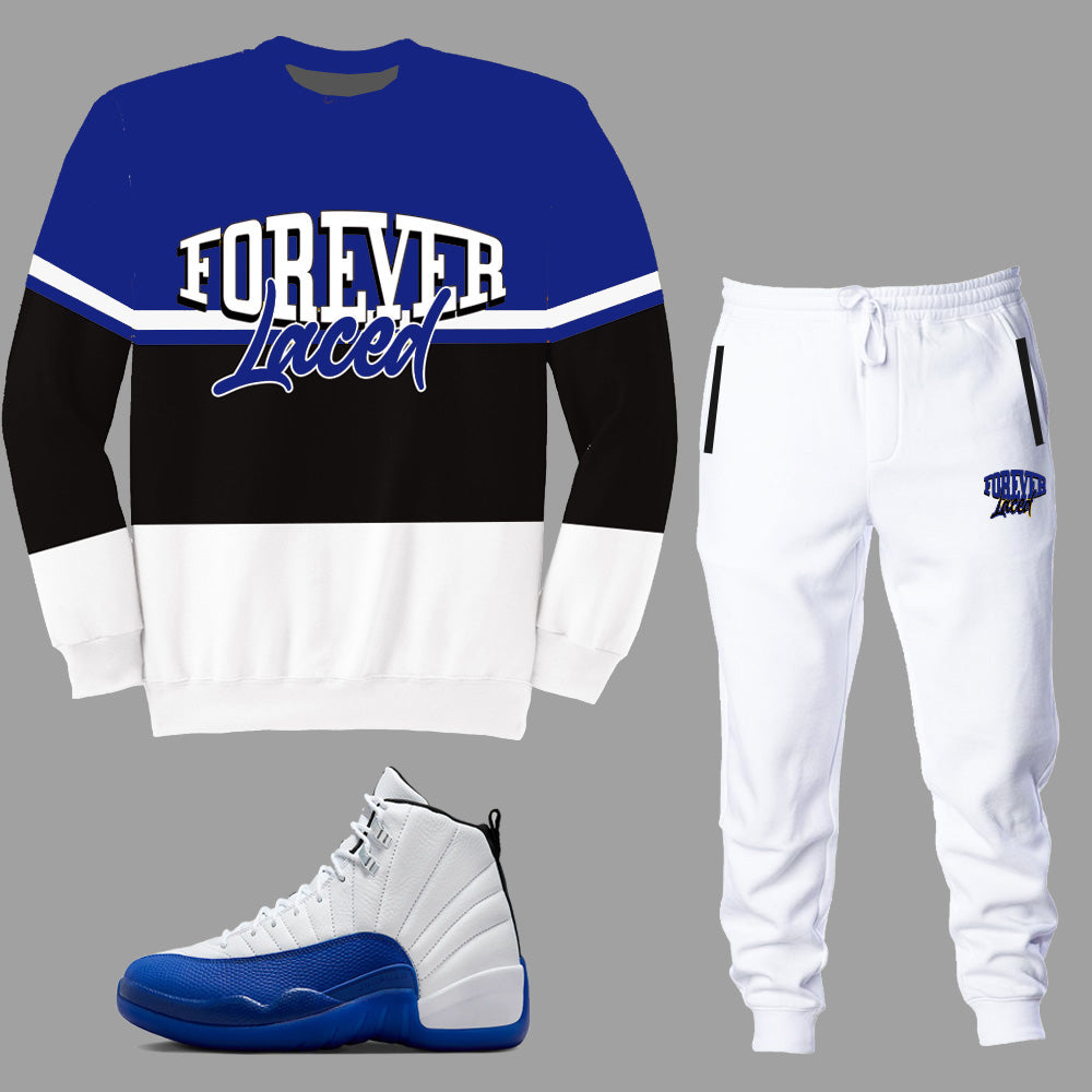 Forever Laced Crewneck Sweatsuit to match Retro Jordan 12 Blueberry sneakers