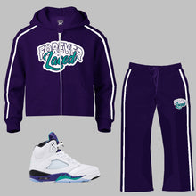 Load image into Gallery viewer, Forever Laced 2.0 Retro Zipped Hoodie Sweatsuit (Purple/Aqua and White)