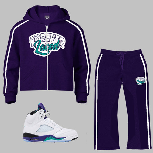 Forever Laced 2.0 Retro Zipped Hoodie Sweatsuit (Purple/Aqua and White)