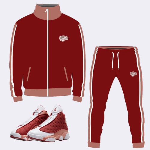 Forever Laced Tracksuit to match Retro Jordan 13 Dune Red sneakers