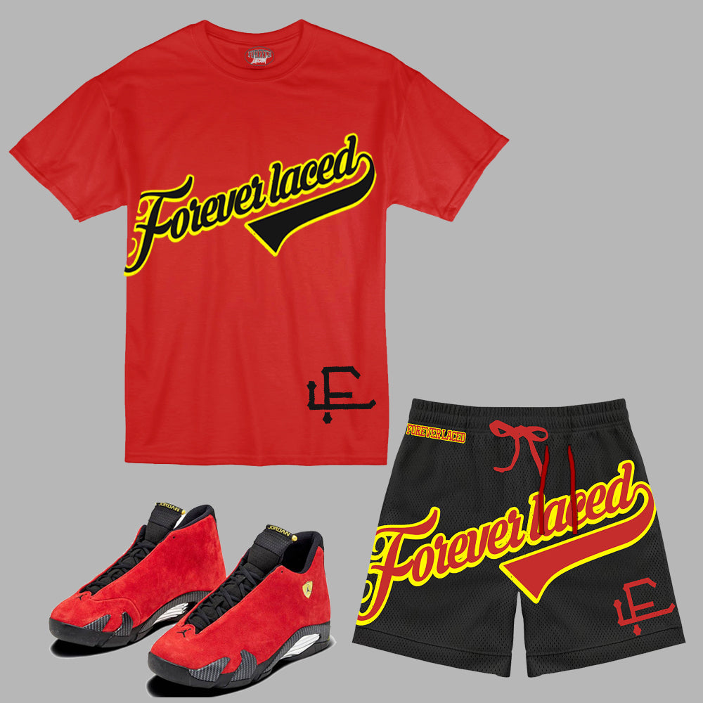 Forever Laced FL Stadium Short Set to match Retro Jordan 14 Ferrari sneakers