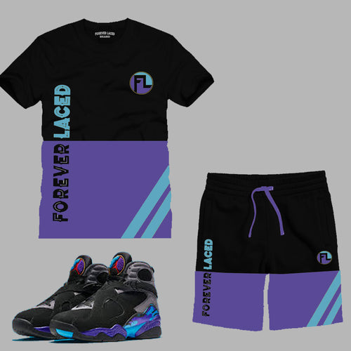 Forever Laced FL Short Set to match Retro Jordan 8 Aqua sneakers