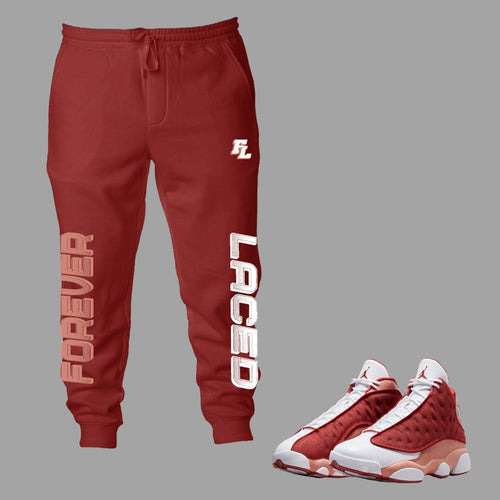 Forever Laced FL Sweatpants to match Retro Jordan 13 Red Dune sneakers