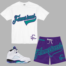 Load image into Gallery viewer, Forever Laced FL Stadium Short Set to match Retro Jordan 5 OG Grape sneakers