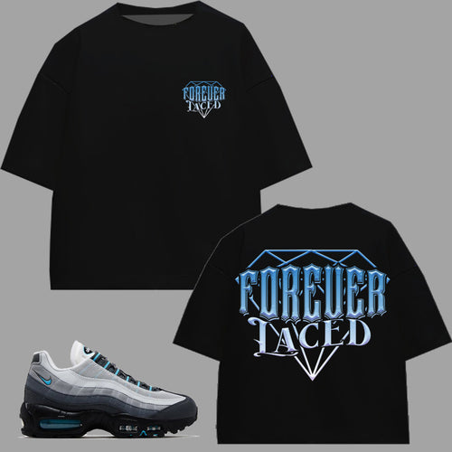 Forever Laced DMD Boxy T-Shirt to match Nike Air Max 95 Blue Baltic sneakers