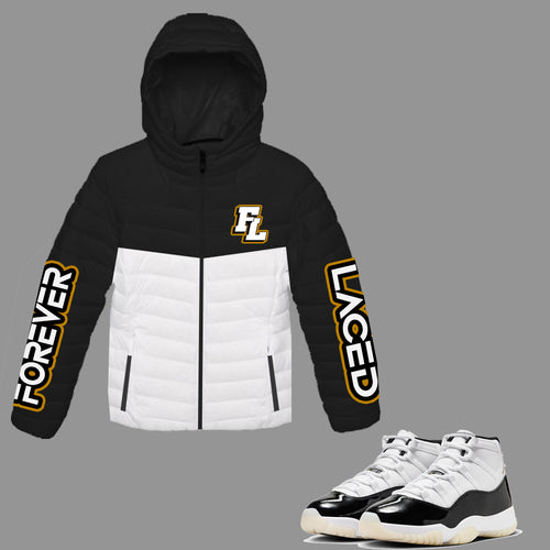 Forever Laced Hooded Bubble Jacket to match the Retro Jordan 11 Gratitude sneakers
