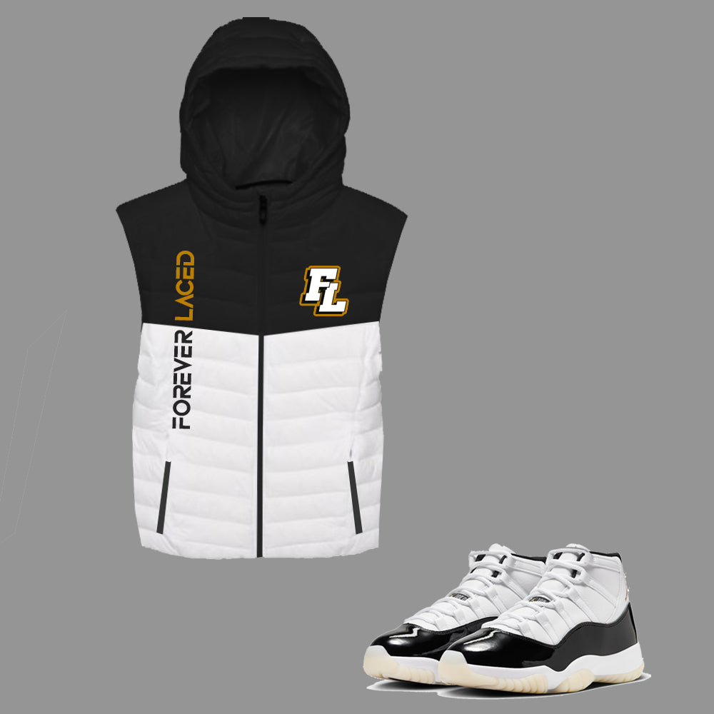 Forever Laced Hooded Bubble Vest to match Retro Jordan 11 Gratitude aka DMP sneakers