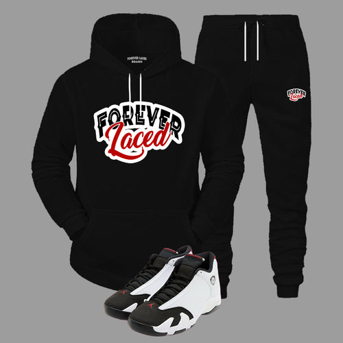 Forever Laced Hooded Sweatsuit to match Retro Jordan 14 Black Toe sneakers