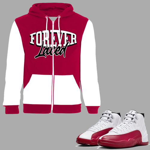 Forever Laced Zipped Hoodie to match Retro Jordan 12 Cherry sneakers