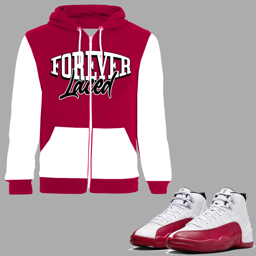 Forever Laced Zipped Hoodie to match Retro Jordan 12 Cherry sneakers