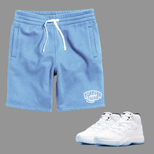 Load image into Gallery viewer, Forever Laced Fleece Shorts to match Retro Jordan 11 Legend Blue sneakers