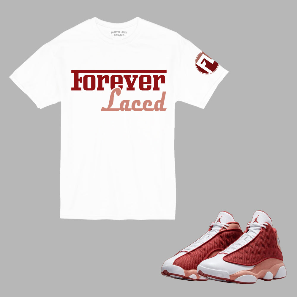 Forever Laced Racer T-Shirt to match Retro Jordan 13 Dune Red sneakers