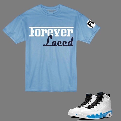 Forever Laced Racer T-Shirt to match Retro Jordan 9 Powder Blue