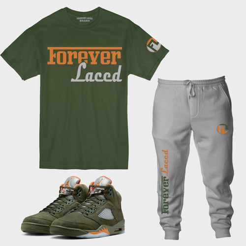 Forever Laced Racer Outfit to match Retro Jordan 5 Olive sneakers