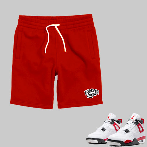 Forever Laced Fleece Shorts to match Retro Jordan 4 Red Cement sneakers