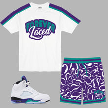 Load image into Gallery viewer, Forever Laced Retro Short Set to match the Retro Jordan 5 Grape sneakers
