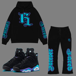 Forever Laced AW Stacked Hooded Sweatsuit to match Retro Jordan 6 Aqua sneakers