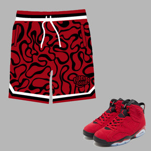 Forever Laced Shorts to match Retro Jordan 6 Toro Bravo sneakers