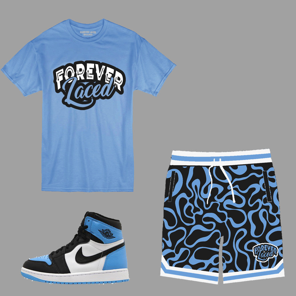 Forever Laced 2 Short Set to match Retro Jordan 1 UNC Toe sneakers