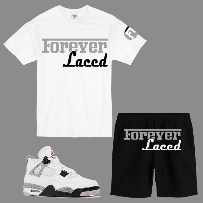 Forever Laced Racer Short Set to match Retro Jordan 4 White Cement sneakers