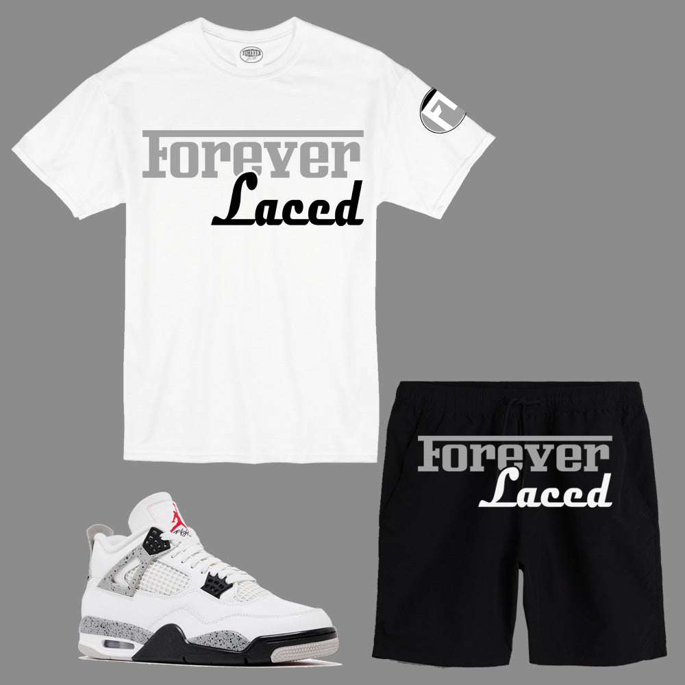 Forever Laced Racer Short Set to match Retro Jordan 4 White Cement sneakers
