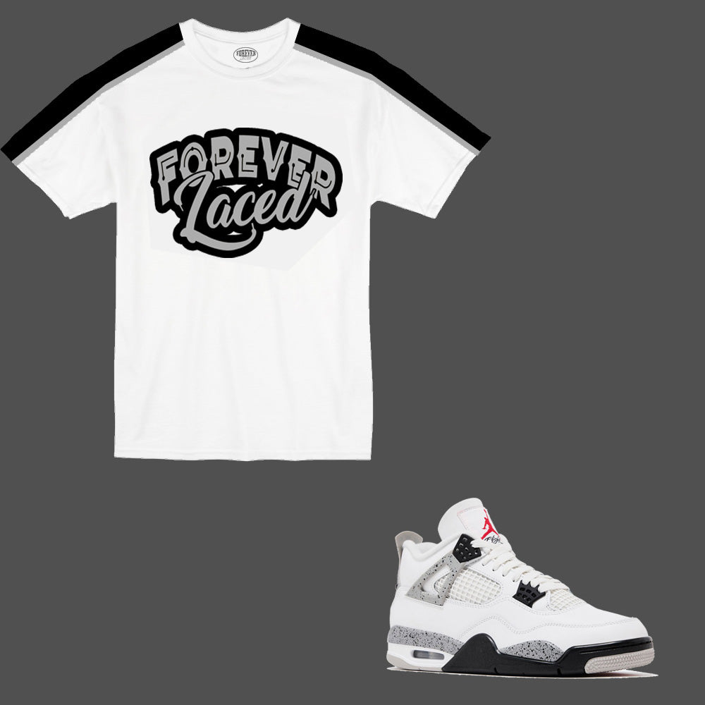 Forever Laced Retro T-Shirt to match Retro Jordan 4 White Cement sneakers