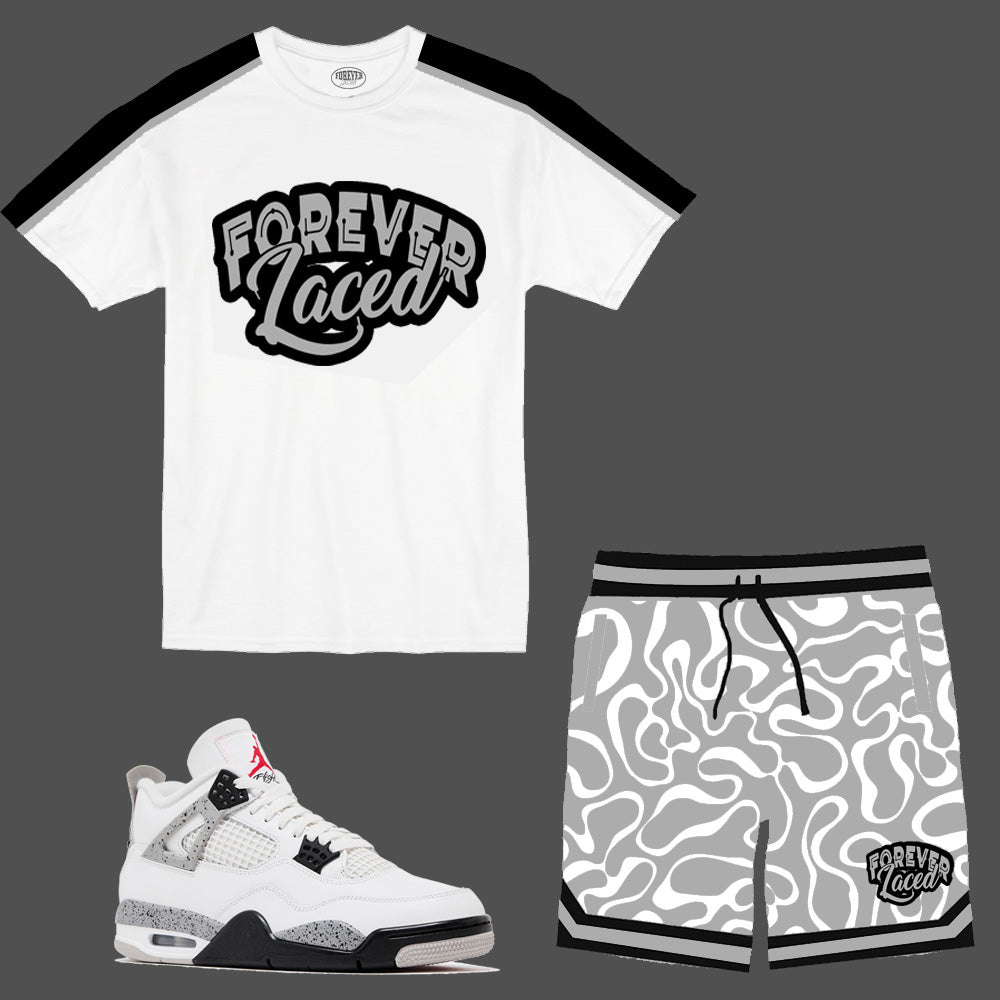 Forever Laced Retro Short Set to match Retro Jordan 4 White Cement sneakers