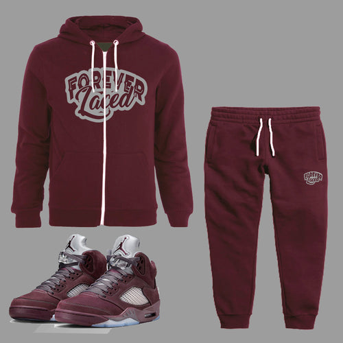 Forever Laced Zipped Hoodie Sweatsuit to match Retro Jordan 5 Burgundy sneakers