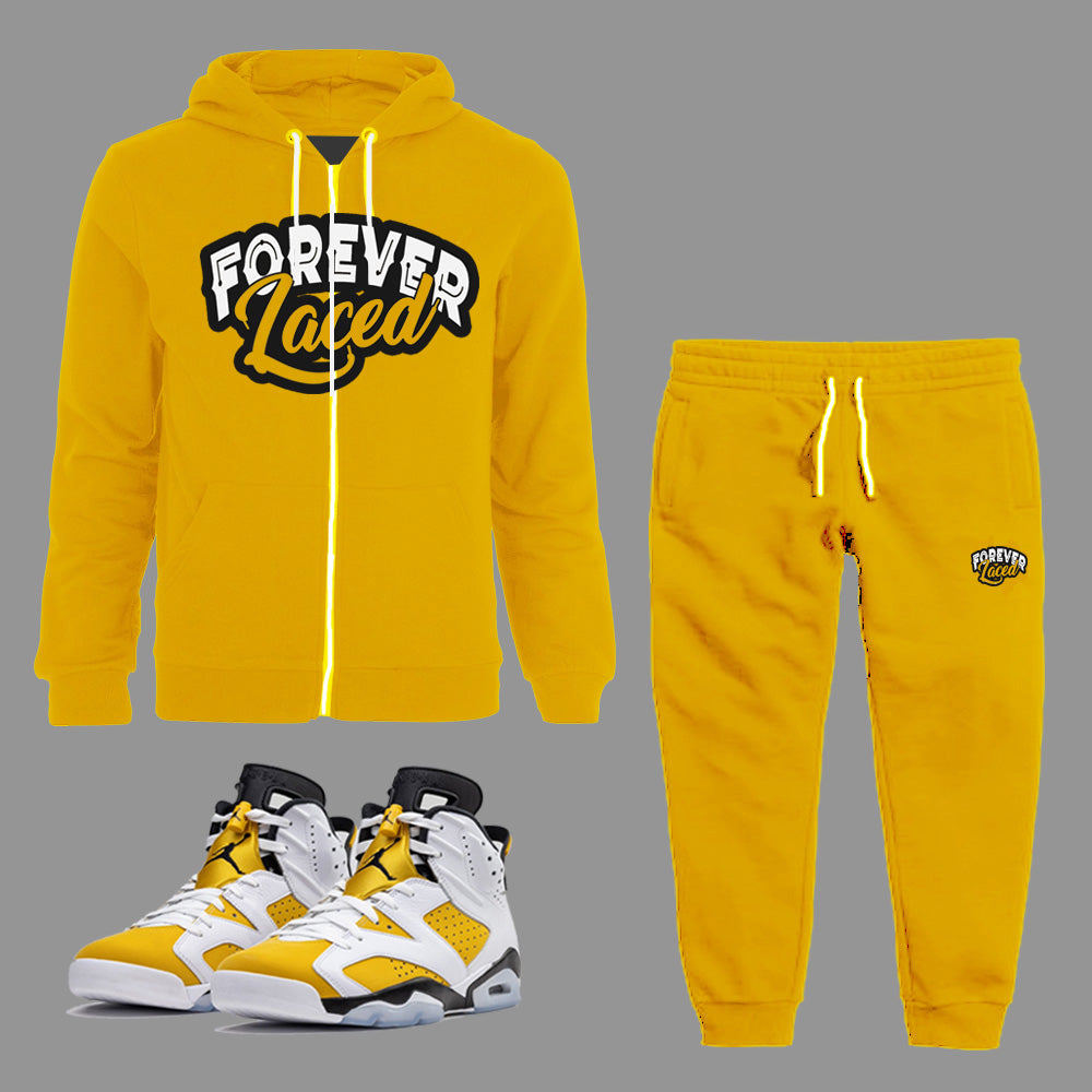 Forever Laced Zipped Hoodie Sweatsuit to match Retro Jordan 6 Yellow Ochre sneakers