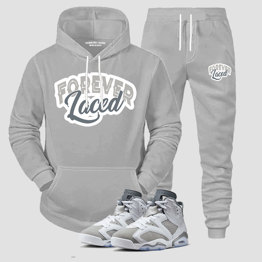 Forever Laced Hooded Sweatsuit to match Retro Jordan 6 Cool Grey sneakers