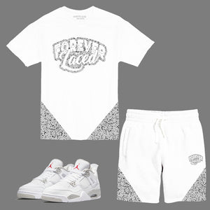 Forever Laced 1 Short Set to match Retro Jordan 4 White Oreo Sneakers