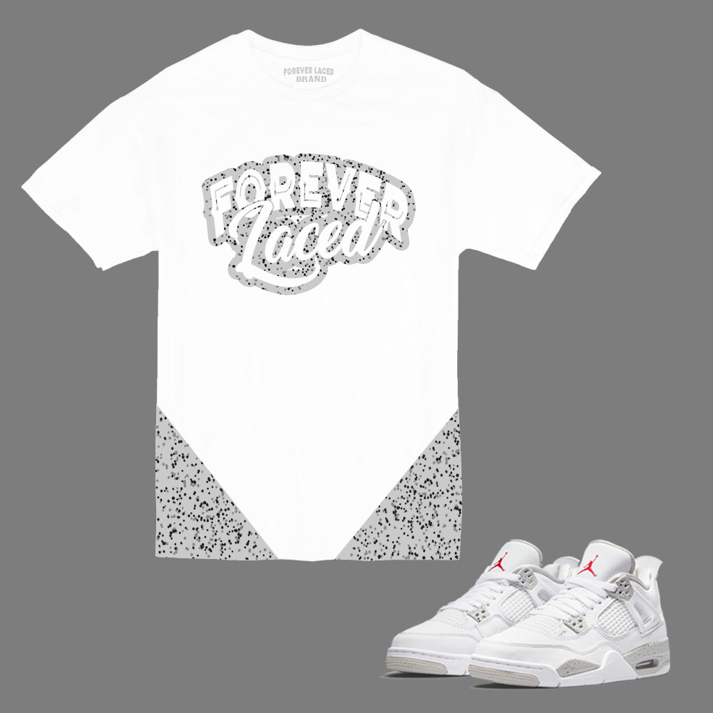 Forever Laced 1 T-Shirt to match Retro Jordan 4 White Oreo Sneakers