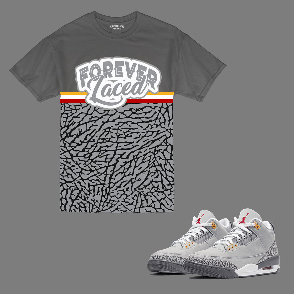 Forever Laced Cement T-Shirt to match Retro Jordan 3 Cool Grey sneakers